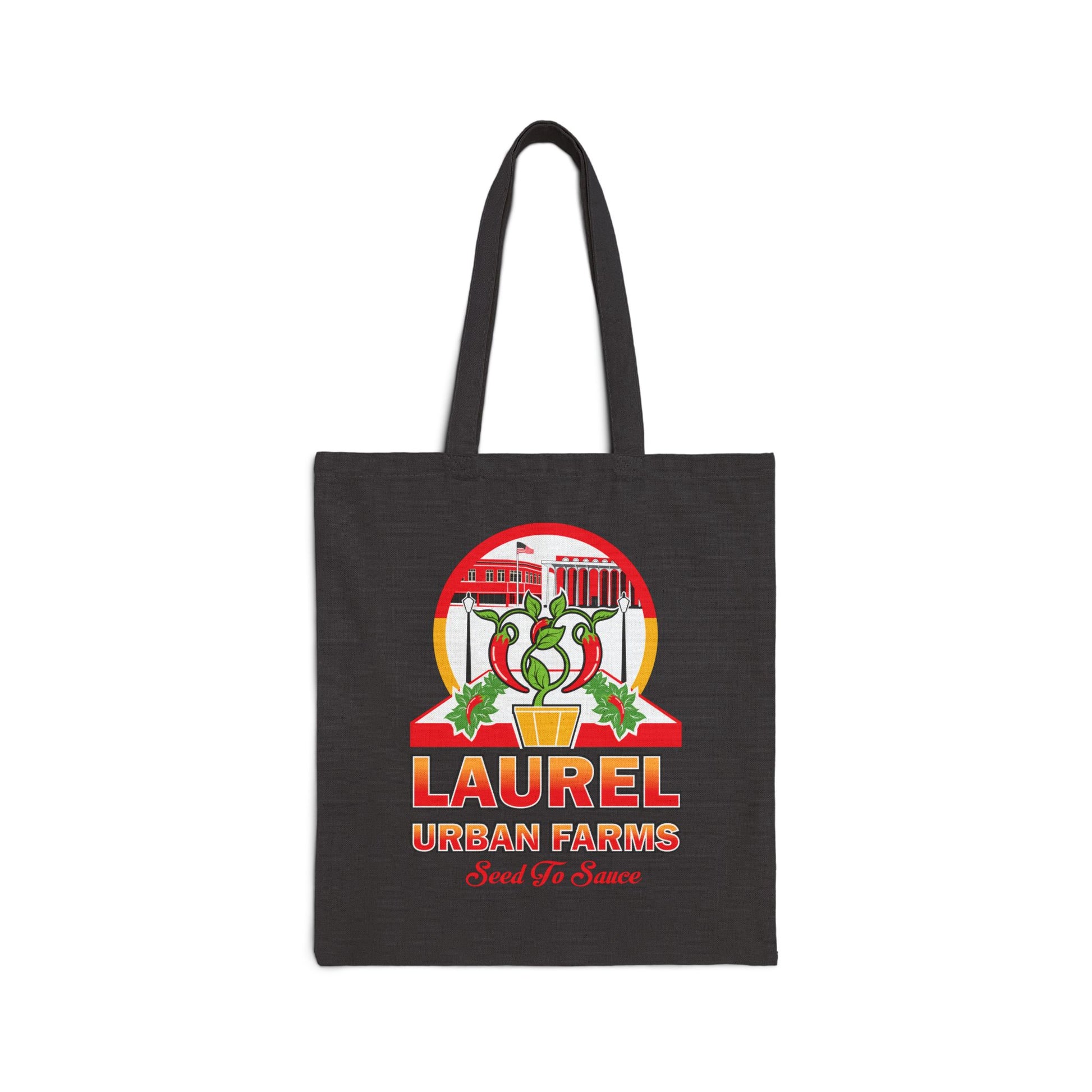 Laurel Urban Farms Logo Cotton Canvas Tote Bag in Black: Double-sided Logo
