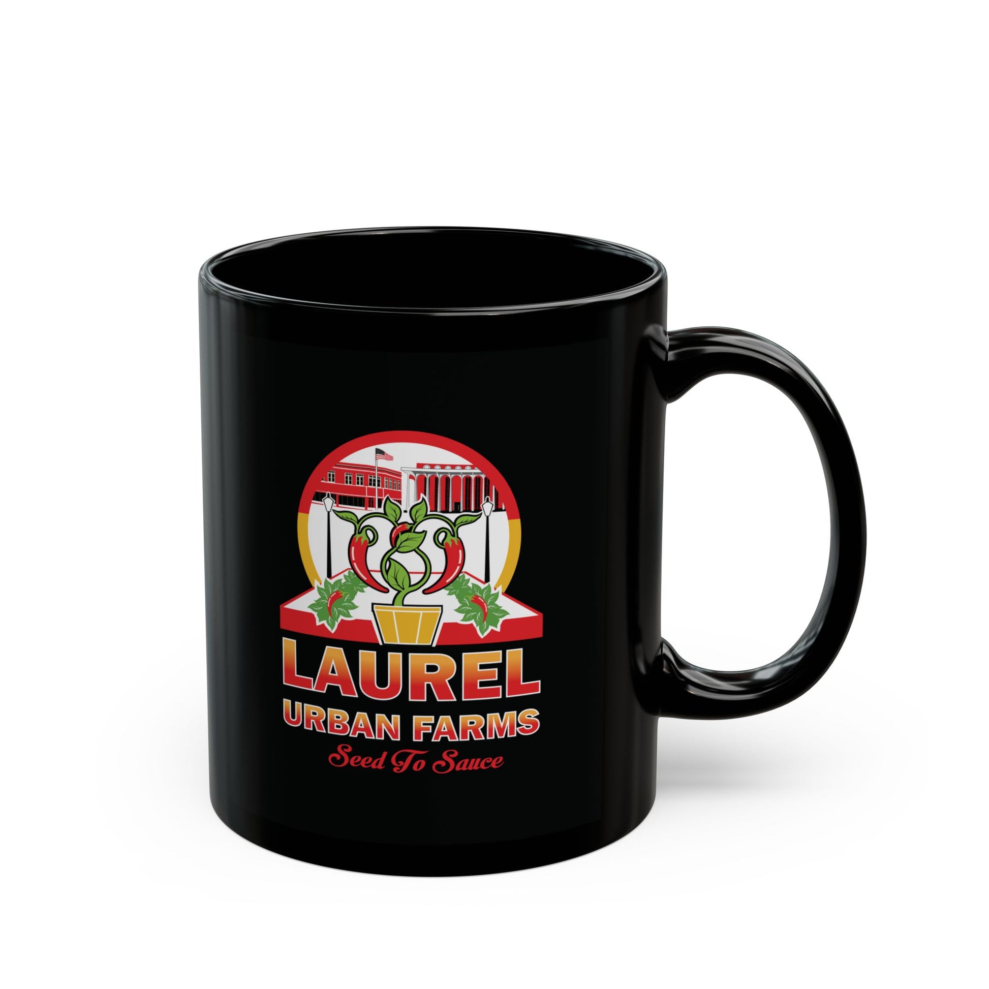 Laurel Urban Farms 2-sided Logo on 11 oz Black Ceramic Coffee Mug