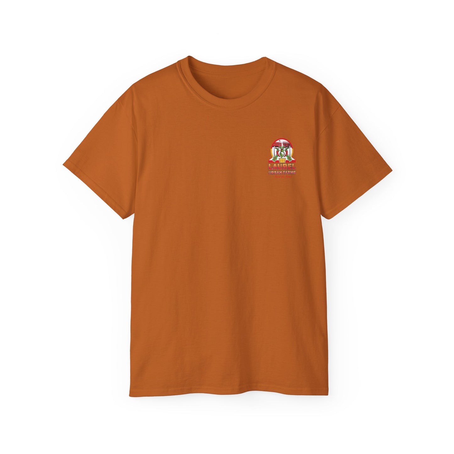Laurel Urban Farms Logo Cotton T-shirt in Texas Orange with small logo over left chest