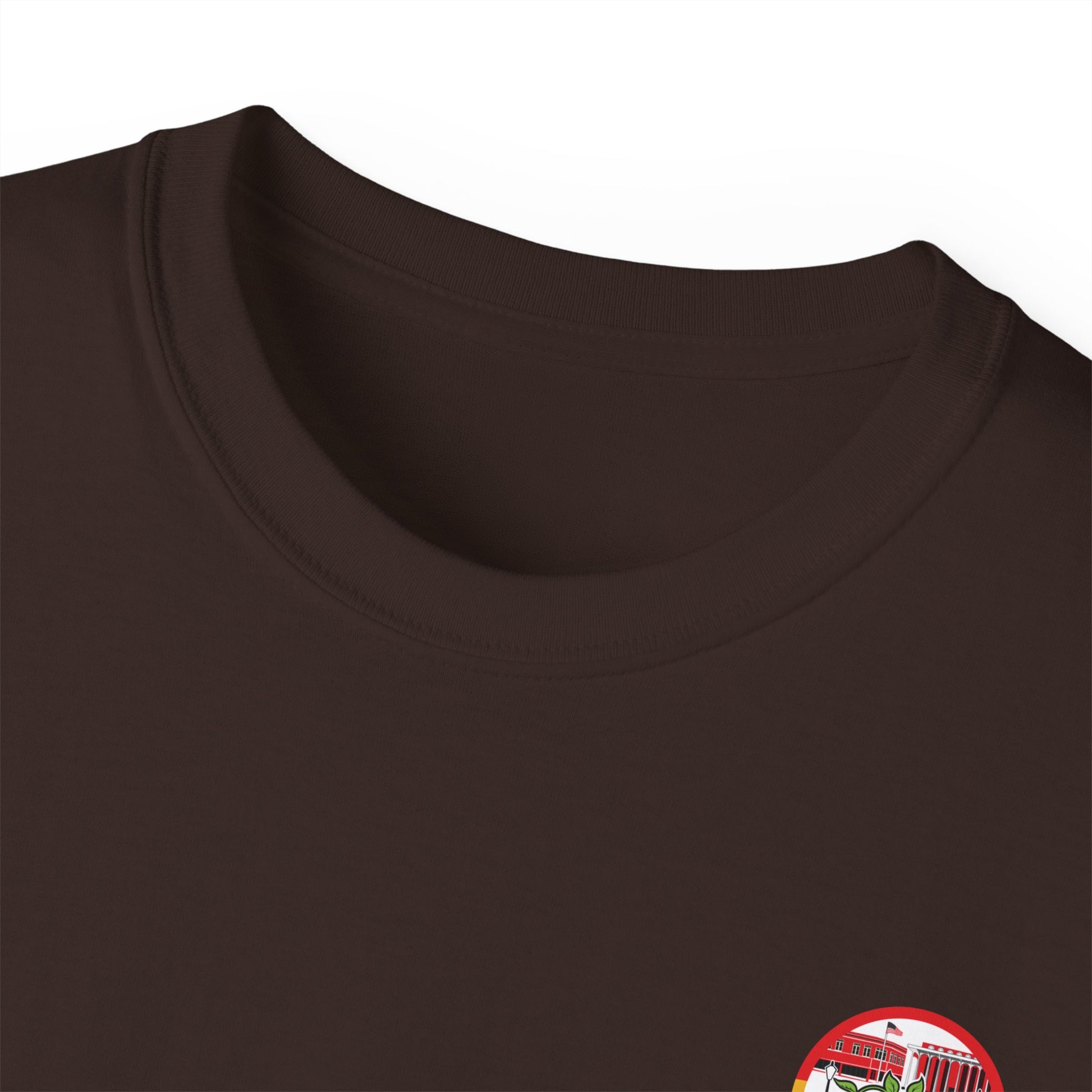 Laurel Urban Farms T-shirt with Crew Collar Neck in Dark Chocolate: Layers well with outerwear