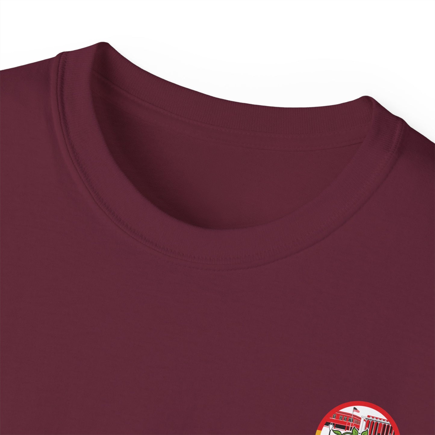 Laurel Urban Farms T-shirt with Crew Collar Neck in Maroon: Layers well with outerwear