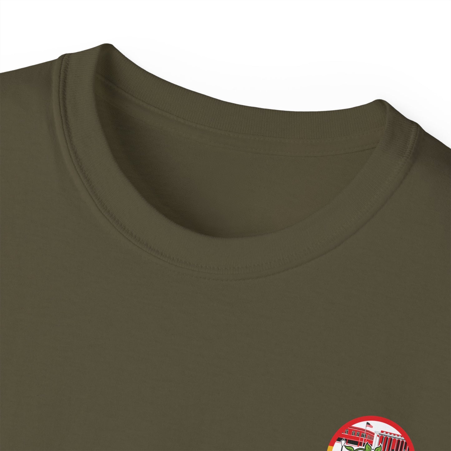 Laurel Urban Farms T-shirt with Crew Collar Neck in Olive: Layers well with outerwear