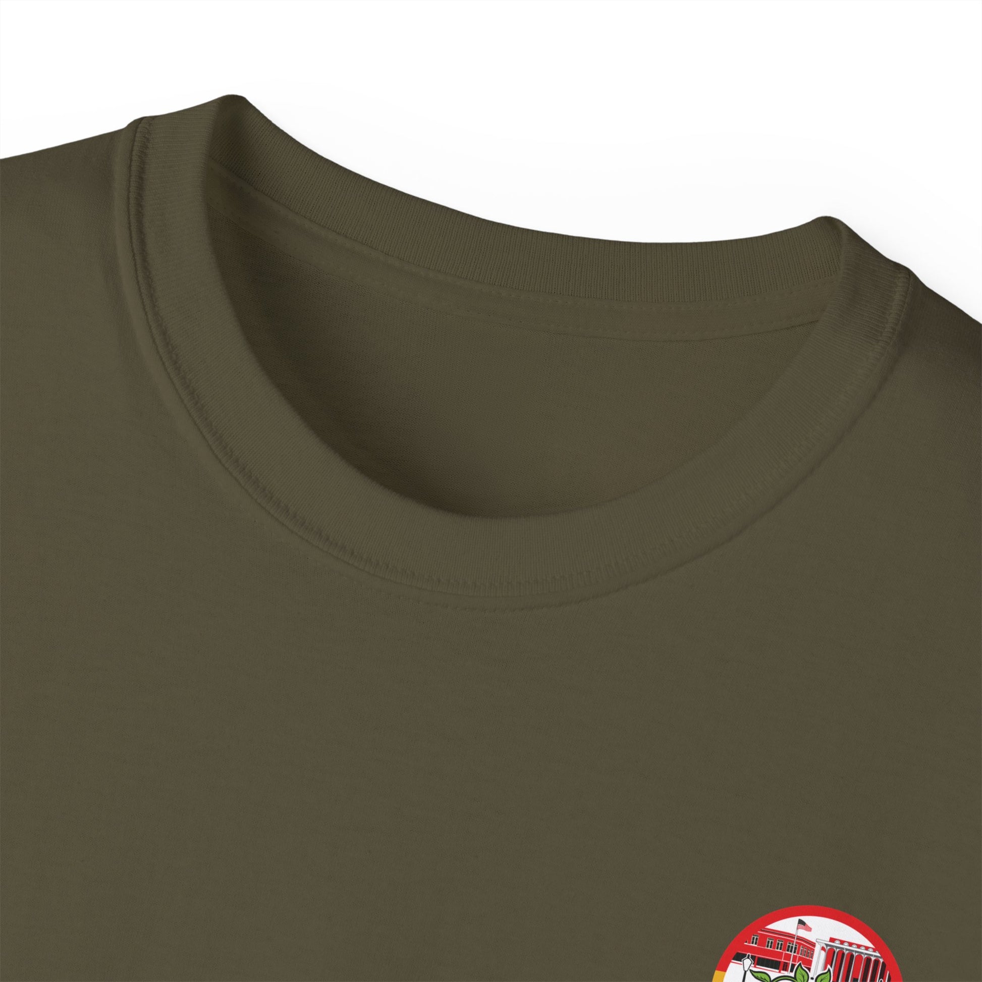 Laurel Urban Farms T-shirt with Crew Collar Neck in Olive: Layers well with outerwear