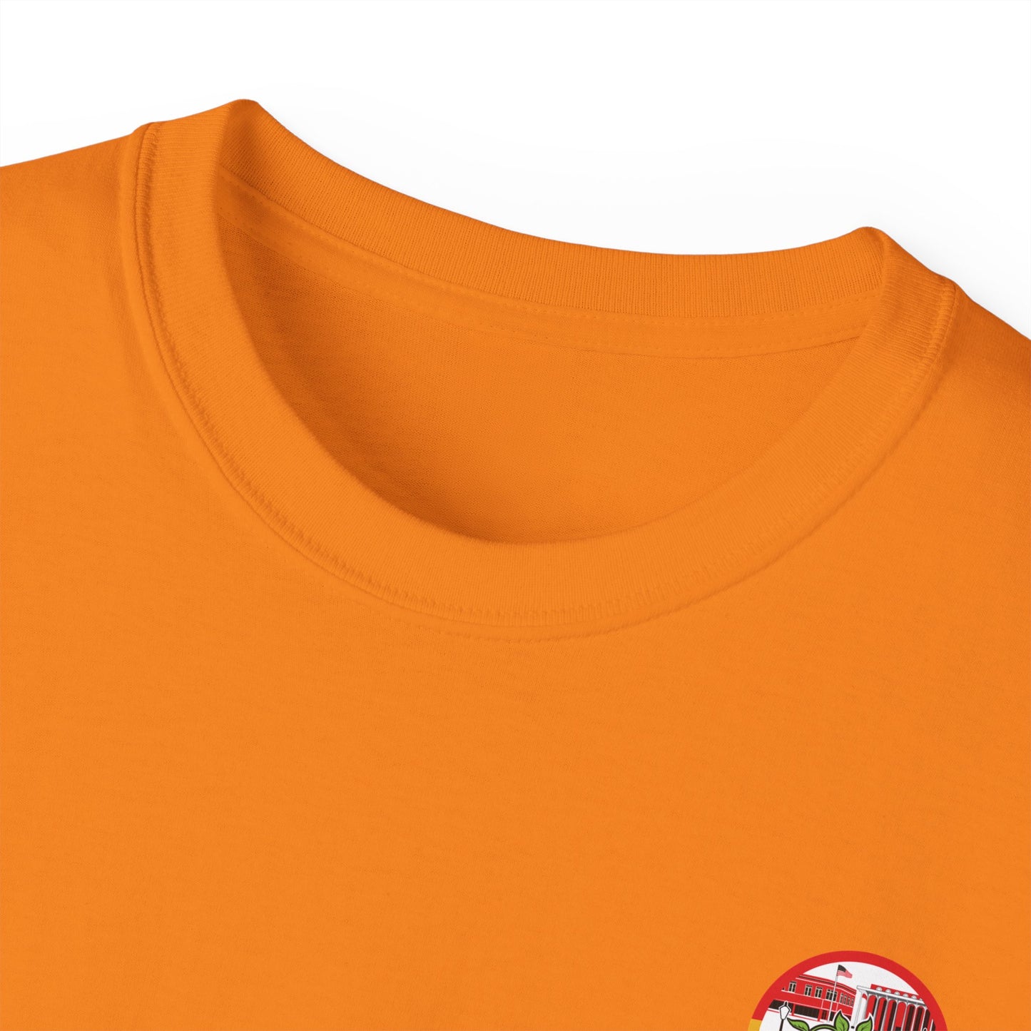 Laurel Urban Farms T-shirt with Crew Collar Neck in Safety Orange: Layers well with outerwear