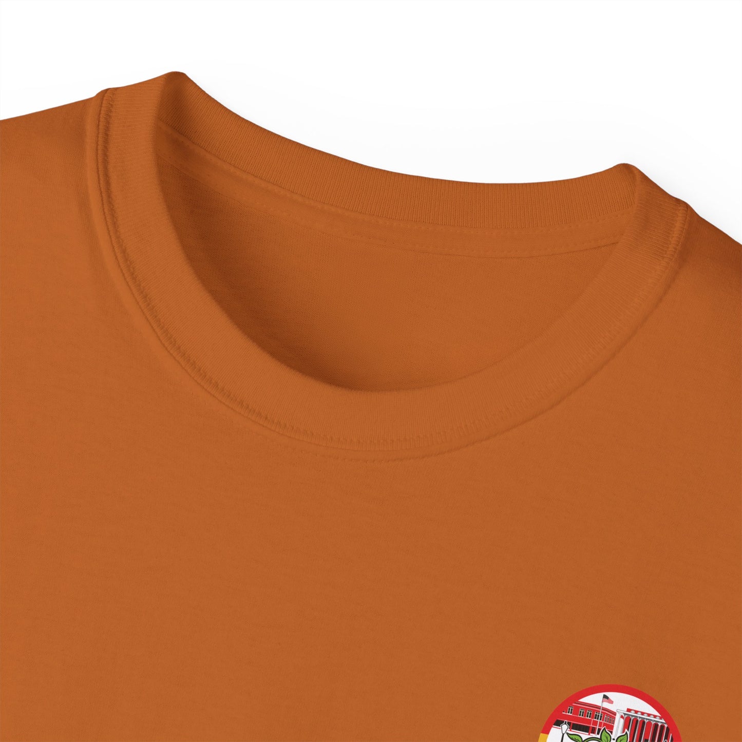 Laurel Urban Farms T-shirt with Crew Collar Neck in Texas Orange: Layers well with outerwear