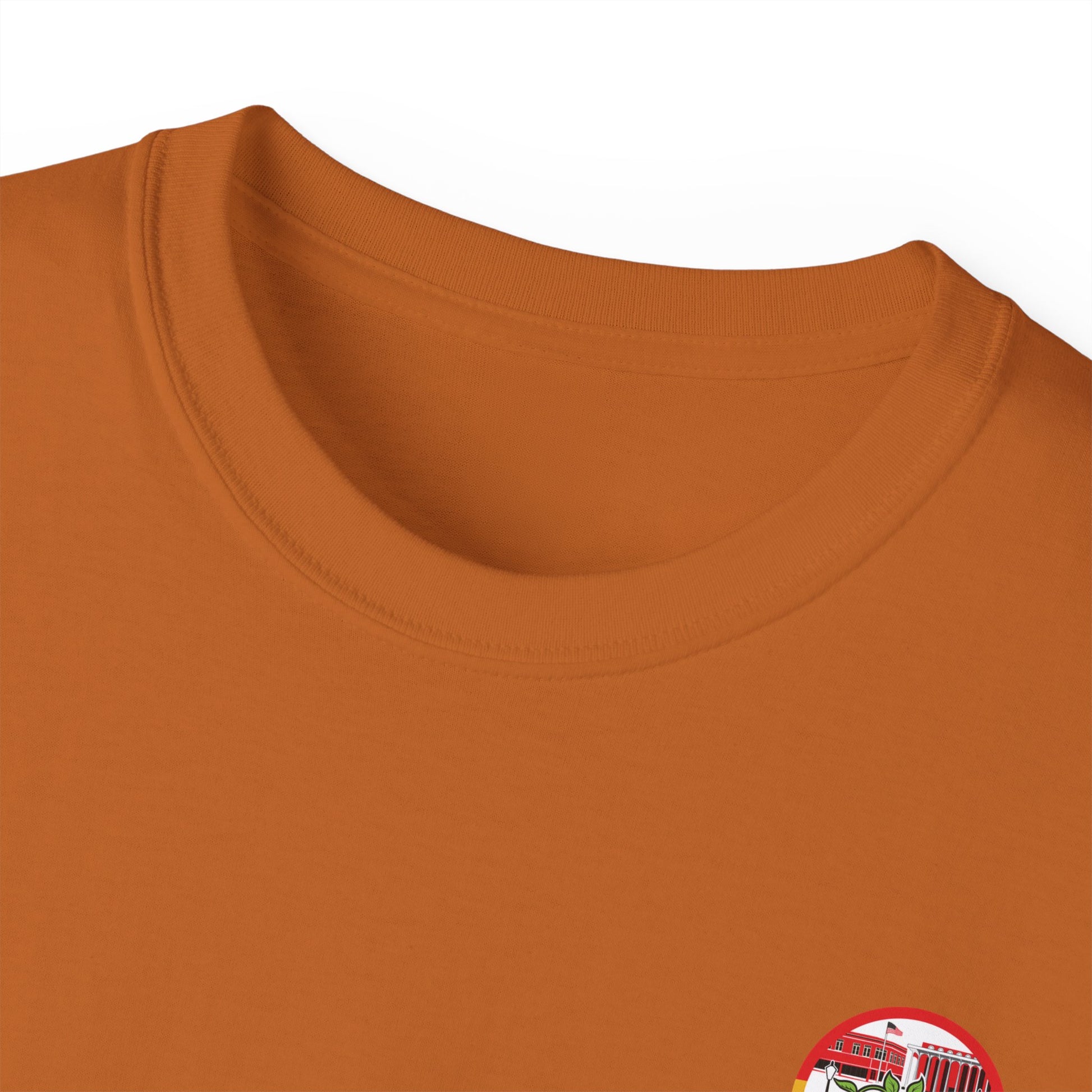 Laurel Urban Farms T-shirt with Crew Collar Neck in Texas Orange: Layers well with outerwear