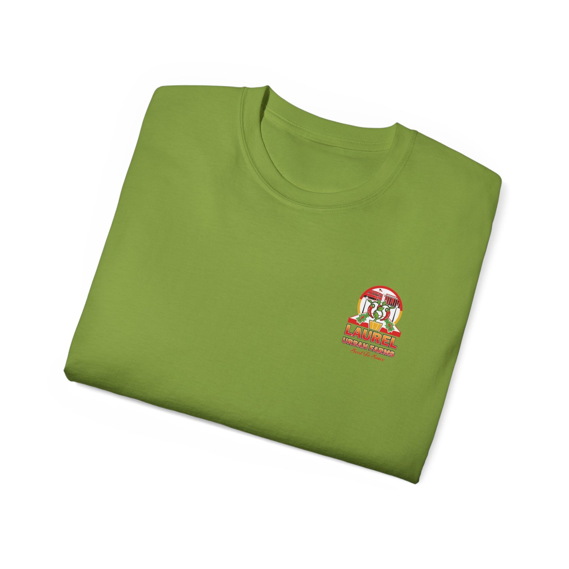 Folded Unisex Laurel Urban Farms Logo Cotton T-shirt in Kiwi