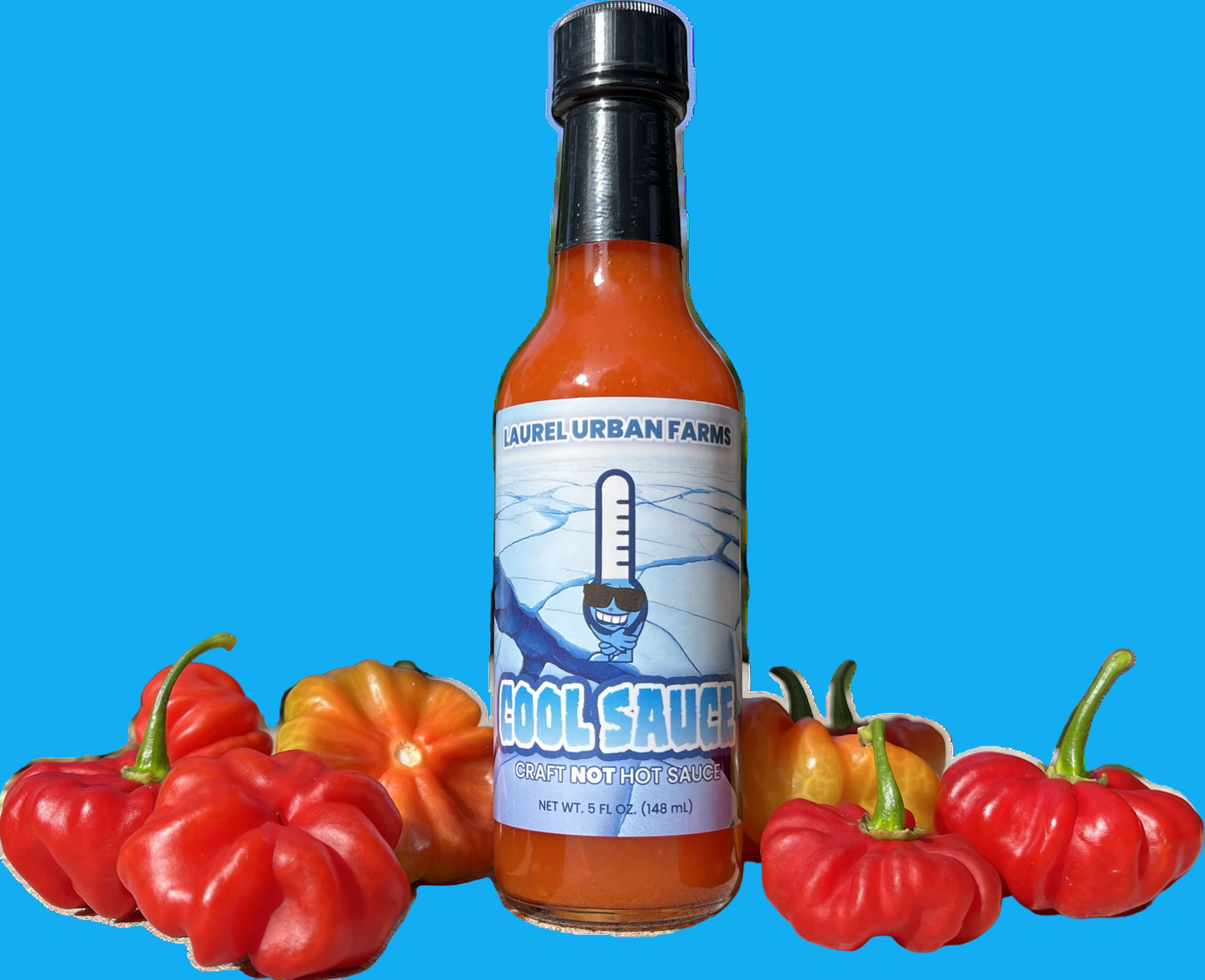 Cool Sauce brings all of the flavor and none of the heat to a product for those who like cool. Bright orange color with tiny red flecks. Label is blue with thermometer man on front.  